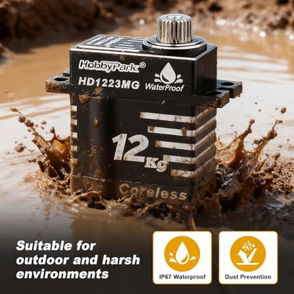 HobbyPark Waterproof 12kg High Torque RC Micro Servo Coreless Motor Metal Gear Digital Servo Aluminum Steering Servo for TRX4M TRX4MT 1/18 Crawler & Shift Servo for TRX4 SCX10 1/10 Airplane 180°
