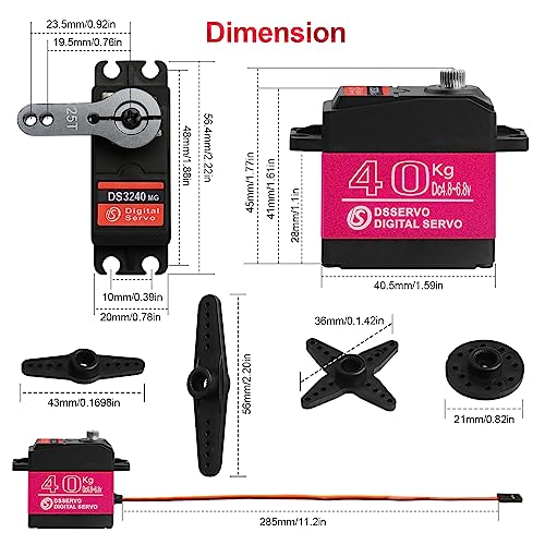 40KG High RC Servo High Torque Servo Motors Digital Servo Waterproof Full Metal Gear Steering Servo with 25T for 1/8 1/10 1/12 RC Car Crawler Robot Control Angle 270° - style: 1PCS 40kg 270°