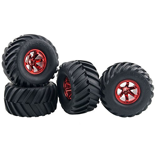 4PCS 1:10 Wheel and Tire Set for 1/10 RC Monster Truck HIMOTO HSP HPI Tamiya Kyosho - color: Black, Red