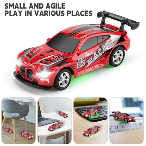 SASBSC Mini RC Toy Cars for Boys Kids Adults, 2.4GHz APP Remote Control Car with Lights and 3 Speed Modes, 1/64 Race Toy Car Rechargeable for Boys Ages 5-7 8-12,Birthday Gifts for Kids - color: Red