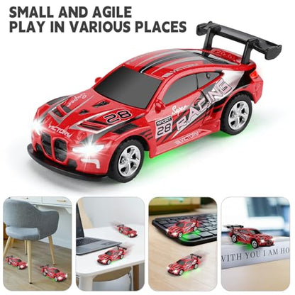 SASBSC Mini RC Toy Cars for Boys Kids Adults, 2.4GHz APP Remote Control Car with Lights and 3 Speed Modes, 1/64 Race Toy Car Rechargeable for Boys Ages 5-7 8-12,Birthday Gifts for Kids - color: Red