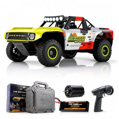 FMS 1/18 RC Truck FSC18 Ford Bronco, Officially Licensed by Ford Short Course RC Car, 4x4 Off-Road RC Crawler with LED Lights, and Quick-Release Body-RTR (Race Livery A (Brushed Version)) - style: Race livery A-Brushed version