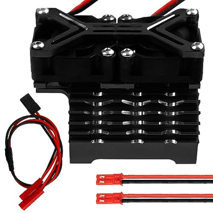 Motor Heatsink Dual Cooling Fan 40-42mm Compatible with 1/7 1/8 Arrma Traxxas RC Car Fit 4068 4074 4082 4268 4274 Motors (Black) - color: Black