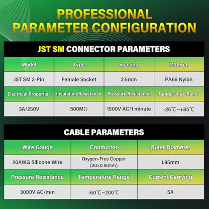 20Pieces JST SM 2.5mm 2 Pin 20AWG Silicone Connector Kit 20cm Set | Premium Automotive Wiring, Heavy Duty Terminals, Reliable Circuit Board, High Temperature Housing, Easy Project Assembly - size: 2-Pin, style: JST-SM-F