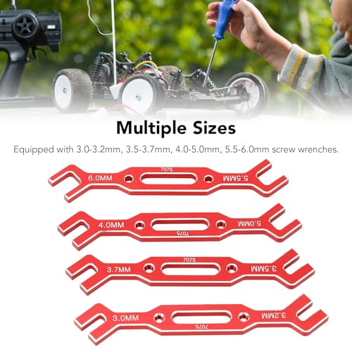 Yosoo Health Gear RC Ball Tie Rod Adjustment Wrench Set, 4PCS Aluminium Alloy Turnbuckle Nut Tool 3.0-6.0mm Sizes, for Car Crawler Drone Boat Repair (Red) - color: Red