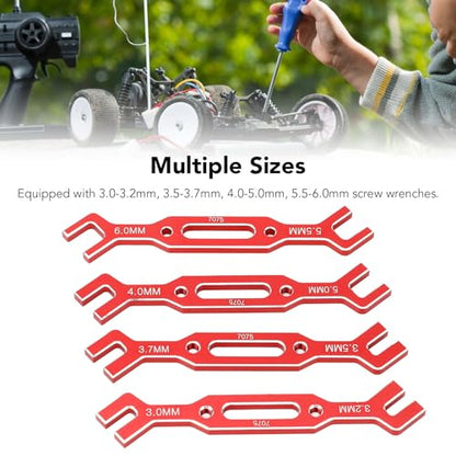 Yosoo Health Gear RC Ball Tie Rod Adjustment Wrench Set, 4PCS Aluminium Alloy Turnbuckle Nut Tool 3.0-6.0mm Sizes, for Car Crawler Drone Boat Repair (Red) - color: Red