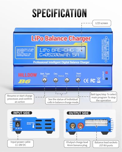B6 Mini Digital Balance Charger/Discharger with Power Supply for 1S-6S LiPo Lilon Life NiMh Pb RC Battery with LCD Display