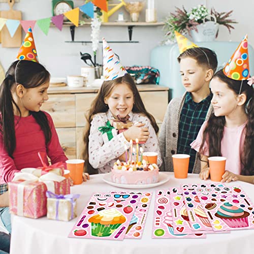 24 Sheets Make-a-face Cupcake Stickers Make Your Own Dessert Stickers | Mix and Match Sweets and Fruit Treats Party Favor Supplies for Kids Ice Cream Sticker Games Birthday DIY Art Crafts - style: Cupcake