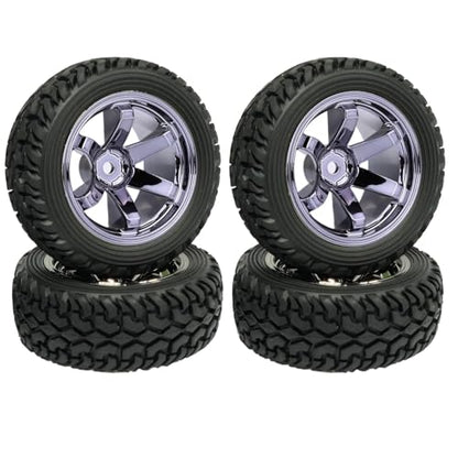 4PCS 75mm Rubber Tires and 6Spokes Plastic Wheel Rims Tyre for 1/10 RC On-Road Drift Racing Car 1:14 1:16 Rally Car for Tamiya Kyosho HPI HSP TT02 Upgrades Parts (Grey) - color: Grey