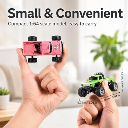 1:64 Scale Mini Remote Control Monster Truck with Trailer | 2.4GHz & App Dual Control, Alloy Mini RC Car with LED Lights, Portable Pocket Toy Car for Kids & Adults, Gift for Boys (Blue) - color: Blue