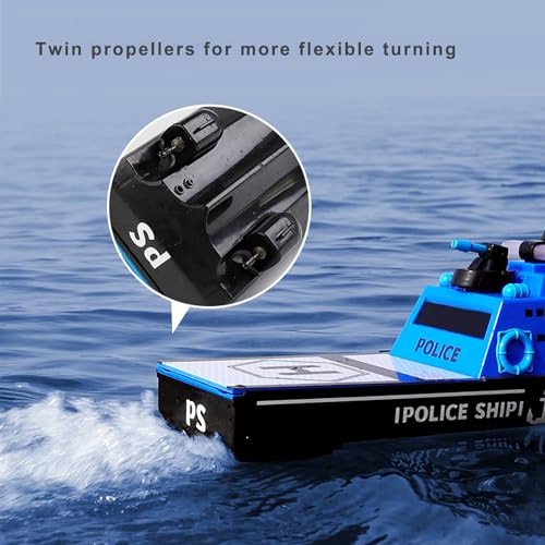22" Inch 56CM Remote Controlled Warship Battleship Aircraft Carrier 15km/h 2.4G 8WD RC Boat Spaying Water LED Walk On Water Lakes Pools for 14Y+ Blue (2 Water-Cannons ,1 Shooting &1 No-Shooting)