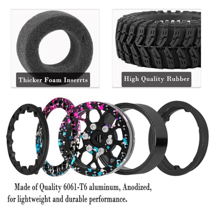 RC 1.3 Beadlock Wheel Tires Set (4PCS) for 1/24 SCX24 1/18 TRX4M RC Crawler Car,Aluminum 1.3 Beadlock Wheels and Tires,Wheel Rim & Wheels Tire,Colorful - color: Colorful- (Rc Wheels Tires)