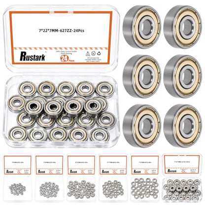 24Pcs 627ZZ Bearing Steel Ball Bearing Deep Groove Ball Bearing Double Shielded Bearings Small Bearings for Furniture Wheels Skateboards Scooters - size: 627ZZ/0.27x0.87x0.27inch, style: bearing steel