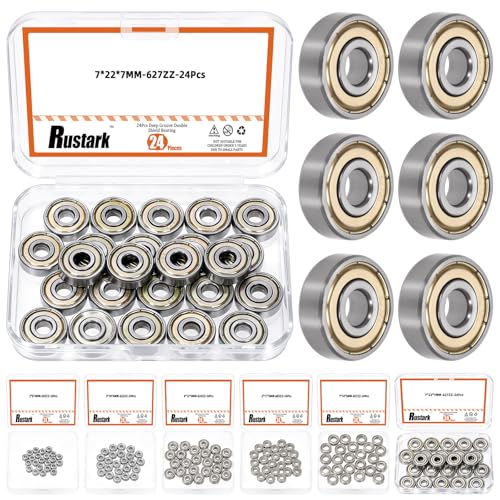 24Pcs 627ZZ Bearing Steel Ball Bearing Deep Groove Ball Bearing Double Shielded Bearings Small Bearings for Furniture Wheels Skateboards Scooters - size: 627ZZ/0.27x0.87x0.27inch, style: bearing steel