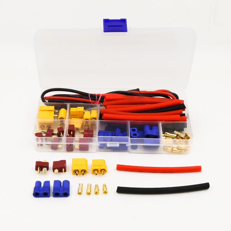 딘 T 플러그 EC3 XT60 RC FPV 드론 Lipo 배터리 용 14AWG 실리콘 와이어/열 수축 튜브가있는 남성 여성 어댑터 커넥터