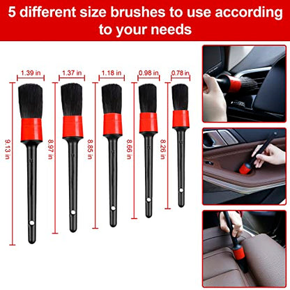 18 PCS Car Cleaning Tools Kit, Car Detailing Brush Set with Driller Attachment Set, Car Wash Kit, Car Cleaning Brushes for Cleaning Interior, Exterior, Wheels, Etc. (Red)