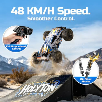 1:10 Large High Speed Remote Control Car with LED Shell Lights, 48+ KM/H, 4WD Offroad Monster Truck for Adults & Kids, Hobby RC Truck Vehicle, 2 Battery Crawler Toy Gift for Boy