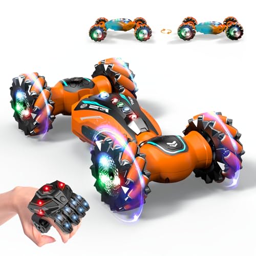 Gesture Sensing RC Stunt Car with Light Music and Mist Spray for Kids 6+, 4WD Off-Road Drift Remote Control Car, 2.4GHz Glove Remote, Rechargeable Toy Vehicle for Boys and Girls Birthday Gift - color: Orange