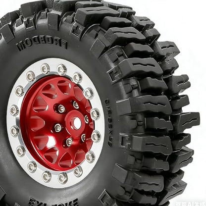 REDSPIDER RC 1.3inch Beadlock Wheels and Crawler Tires 64mm * 26mm Mud Slingers X Super Soft Sticky Tyres For RC 1/24 1/18 Scale Crawler TRX4M SCX24 FCX24 FCX18 (Red) - color: Brown
