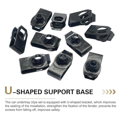 100 PCS Automotive U Clips and Screws Kit, Body Bolts and Clips Assortment Kit, Self Tapping Bumper Fender Screws Fasteners, Suitable for Body Bumper Fender Trim Panels Splash Shield (Black)