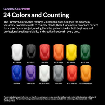 Gaahleri Kaleido Primary 12-Color Set – Water-Based Acrylic Airbrush Paint Kit for Scale Models, Gundam, Mecha, Cars & Miniatures – Pre-Thinned, High Gloss, Fast-Drying, with Thinner & Cleaner - color: 12 Primary Colors Set