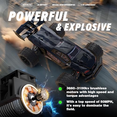 Hosim Mini 1/8 RC Truck for Adults Fast 50+mph, Vortan Electric RTR Brushless RC Cars All Terrain 4WD Off Road Hobby RC Car Waterproof Remote Control Car for Snow/Sand/Beach Toy Gift with 3S Battery | All Terrain 4WD Off Road Hobby RC Car, Waterproof Remo
