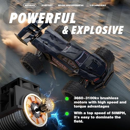 Hosim Mini 1/8 RC Truck for Adults Fast 50+mph, Vortan Electric RTR Brushless RC Cars All Terrain 4WD Off Road Hobby RC Car Waterproof Remote Control Car for Snow/Sand/Beach Toy Gift with 3S Battery | All Terrain 4WD Off Road Hobby RC Car, Waterproof Remo