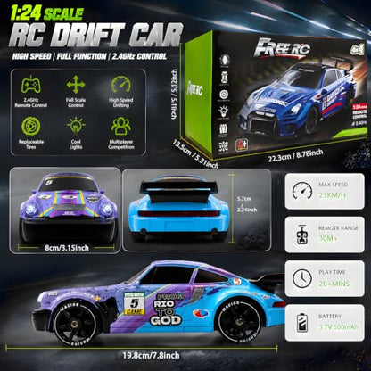 HTURCCOP 1:24 RC Drift 2.4GHz with LED Light Race Car Toys for Boys and Girls Aged 6+ Speed Adjustable up to 23Km/H, High-Speed RC Racing Cars Toy Gift for Boys & Girls(Blue/Purple) - color: Blue/Purple