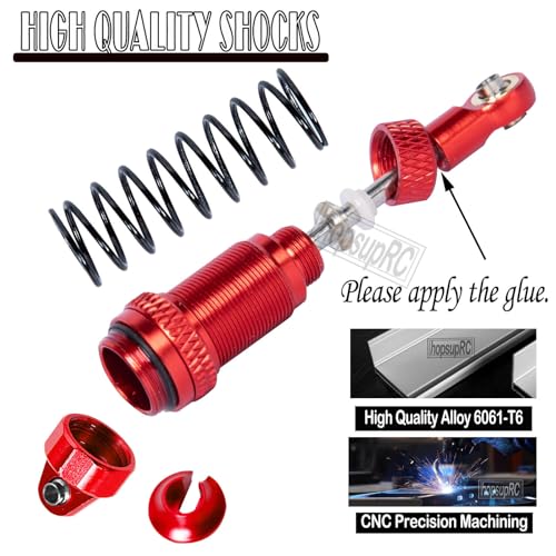 Full Aluminum Big Bore RC Shocks Absorber Damper Upgrades Part for 1/18 Granite Grom Mega 380 Brushed 4x4 Monster Truck RTR,Front Rear Assembled Full Metal Shocks,4PCS Red - color: Red(4 pcs)