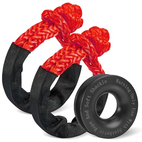 Soft Shackle & Winch Recovery Ring Kit 1/2" X 22" Synthetic Soft Shackle 56,000lbs 2PCS with 1 Rescue Ring for ATV UTV SUV Truck Offroad Vehicle Red - size: Red Shackles+ Black Ring