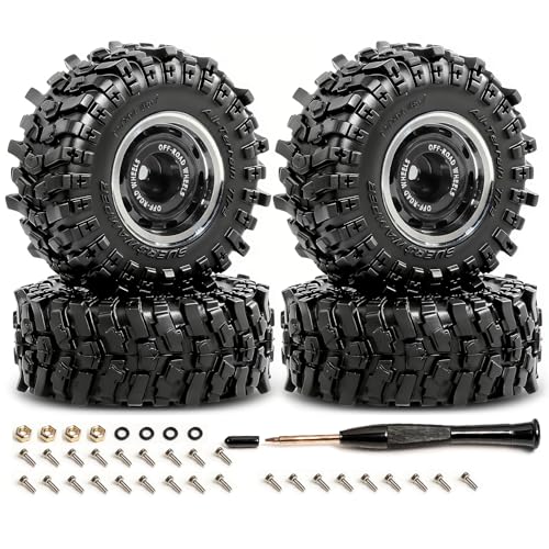 REDSPIDER 0.7" RC Crawler Tires 40mm, RS6 Composite Material Sticky Butyl Rubber Micro Mud Tires with Foam Inserts, High Grip Upgrade for 1/30 Axial SCX30 RC Car (Black) - color: Black