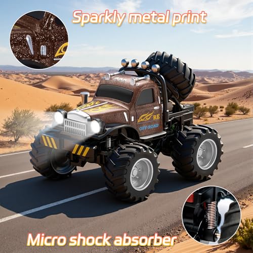 Snugzy Mini RC Car 1:64 Scale RC Truck for Kids with Trailer 2.4Ghz Remote Control Rechargeable RC Cars Toy Gifts for Boys Girls Adult (Brown) - color: Brown