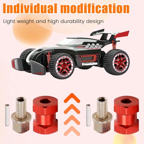 4pcs 12mm Hex Wheel Hub Drive Adaptor 15mm Extension Combiner Coupler for 1/10 RC Car Crawler SCX10 D90,Red