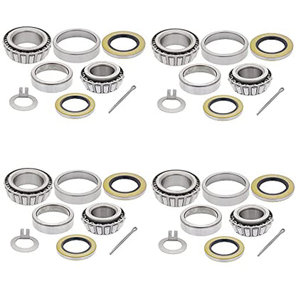 [4-Sets] 8,000 lbs Trailer Axle Bearing Kit, Outer Bearing 02475/02420 (1.25'' ID), Inner Bearing 25580/25520 (1.75'' ID) with Grease Seal 10-36 and 10-10 for 8000# Axles.