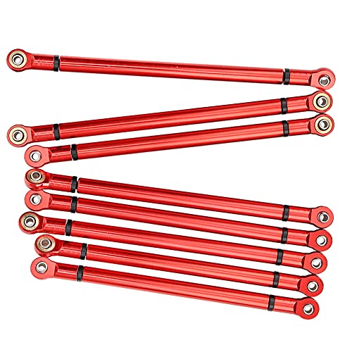Plplaaoo RC Crawler Chassis Link Rod – 8 PCS Aluminum Alloy Link Rod Set, Chassis Linkage for SCX10 313mm Wheelbase, Fits Axial 90022 90047 1/10 Scale RC Car Crawler, Red - color: Red