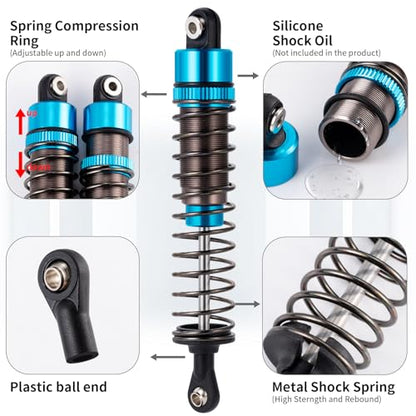 4PCS 1/10 70MM 95MM RC Oil filled Shock Absorbers Kit Front & Rear Shock Absorber Damper Assembled Set Compatible with Tamiya TT-02B DT-02 DT-03 DF-02 1/10 Buggy Car Upgrades Parts (Blue) - color: Blue