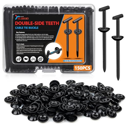 Universal Car Cable Tie Buckles, Upgrade Double-Sided Teeth Nylon PA66 Zip Tie Clips for Car Fender, Engine Cover, Mudguard Fastener, Automotive Replacement Screw Rivets Fixing(150Pcs) - size: 150Pcs