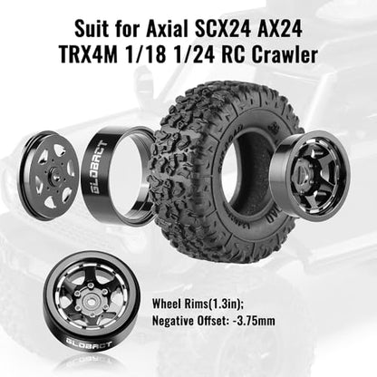 GLOBACT 1.3 Beadlock Wheel Tires -3.75mm for SCX24 AX24 TRX4M 1/18 1/24, BK - color: Black