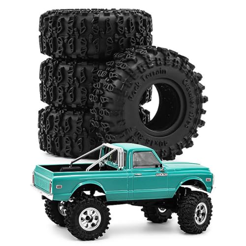 0.7 RC Crawler Tires OD 1.57" 1/30 Super Soft Rubber All Terrain Tyres For 1:30 1/32 Rock Mud Crawler Car Axial SCX30 Upgrades Parts 0.7" inch Beadlock Wheels Rims 4PCS