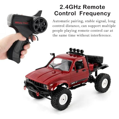 GoolRC RC Truck, WPL C14 RC Crawler 1/16 Scale Remote Control Car, 4WD All Terrain Off Road Semi Truck, 2.4GHz RC Climbing Car with LED Lights and 2 Batteries for Adults (Red) - color: Red