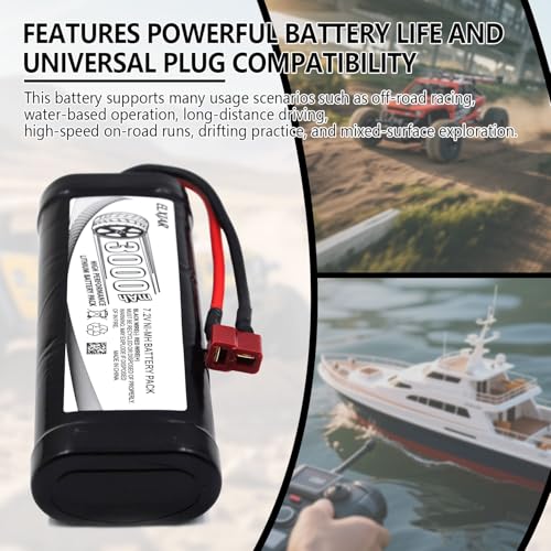 (2-Pack) 7.2V 3000mAh Ni-MH Battery with Connector for RC Vehicles | For LOSI, Associated, HPI, Kyosho and Tamiya RC cars, trucks, boats and buggies; includes 4.8V–12V Ni-MH/Ni-Cd charger. - color: 7.2V 3000mAh T-Plug