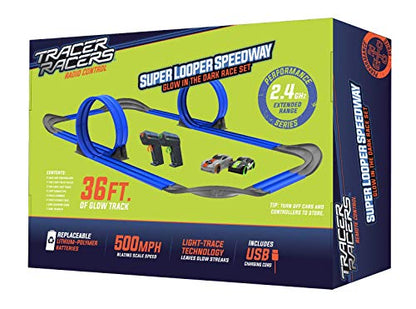 2.4 GHz Radio Control Remote Slot-Less, Cordless Racing Super Loop Speedway Track Set with Two Cars