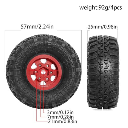 REDSPIDER 1.0 Beadlock Wheels and Crawler Tires 4pcs Aluminum Rim for RC Crawler Axial SCX24 Gladiator Bronco C10 Deadbolt FCX24 (Red) - color: Red