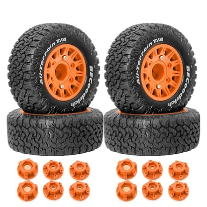 1/10 1/8 RC Short Course Truck Tires OD 113mm and Wheels 12mm 14mm 17mm Hex for 1:8 1:10 Scale Off Road Truck Car Traxxas Slash 2WD 4×4 Axial Losi Redcat Rc4wd Arrma Senton 4PCS (Green) - color: Green