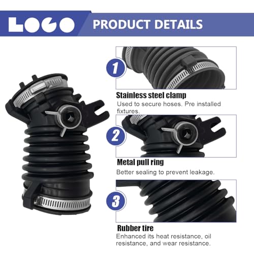 HZEL Car Air Cleaner Intake Hose Tube, OEM#17225-R1A-A01 Rubber Vehicle Engine Filter Air Intake Hose Duct with 3 Clamps, Auto Engine Filter Boot Replacement, Compatible with Civic Ilx