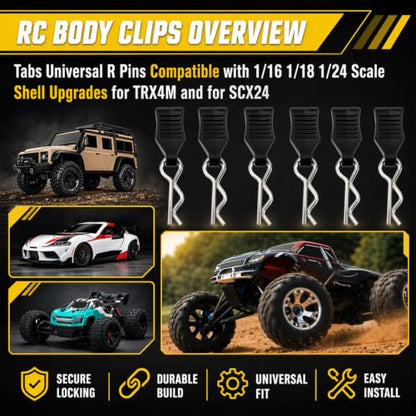 50 Packs RC Body Clips 60 Pack with Pull Tabs, 1mm Pins for 1/12 1/14 1/16 1/18 Scale RC Car Truck Buggy, Replacement Parts Accessories Compatible with SCX24 TRX4M H16BM 16889 Models