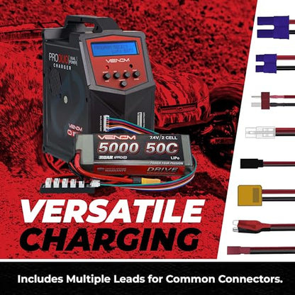 Venom Power Pro Duo LiPo Battery Charger - LCD Screen, Charging Leads - Balance Charger & Discharger for LiPo, LiHV, Li-Ion, Life, NiMH, NiCD, Pb Batteries - Power Supply for 1S- 6S, Drone & RC Cars