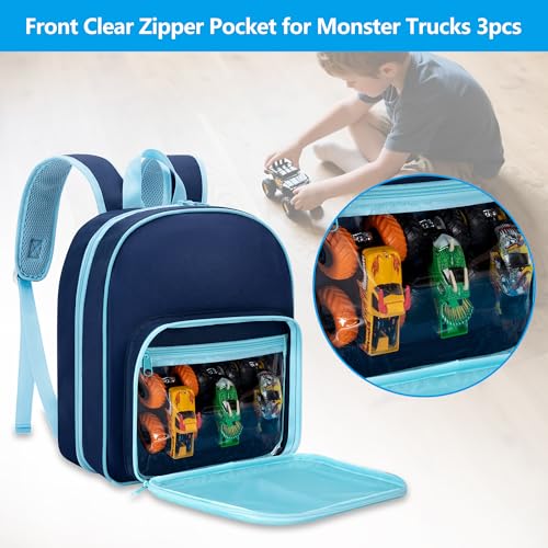 LoDrid Toy Car Storage Compatible with Hot Wheels Monster Trucks up to 27pc | Travel Truck Carrying Case for 1:64 Scale Toy Cars with 6 Clear Pockets and Front Pocket, Bag Only