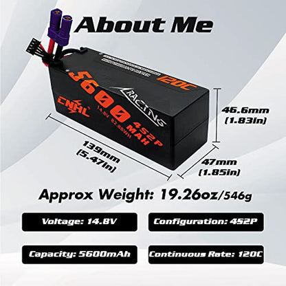 CNHL 5600mAh 4S Hard Case LiPo Battery 14.8V 120C with EC5 Plug (2 Packs) | High performance hardcase RC battery built for RC car racing, trucks, truggies, buggies, crawlers, and boat models.