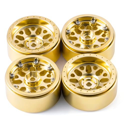 1.3" Brass Beadlock Wheel Hub Rims Heavy Weight for 1/18 TRX4M 1/24 AXIAL SCX24 RC Crawler Car Upgrade Parts (Gold) - color: Gold